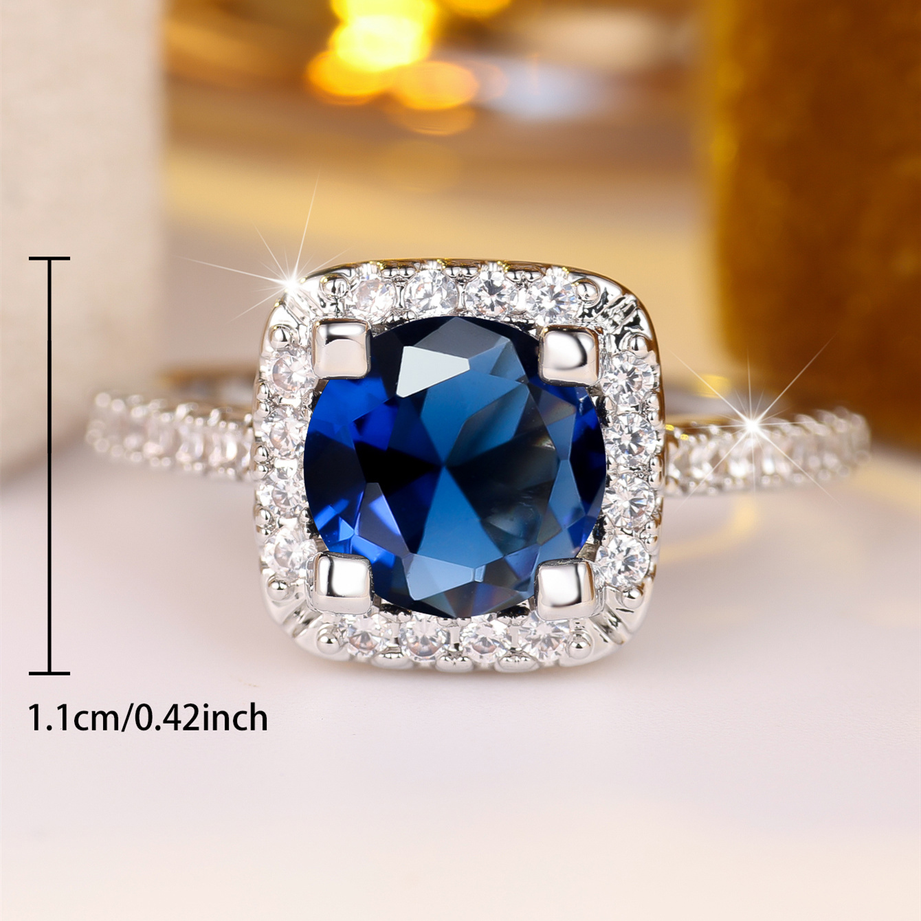 ANGOL Light Luxury Blue Main Stone Prong-Set Ring, Elegant Accessory